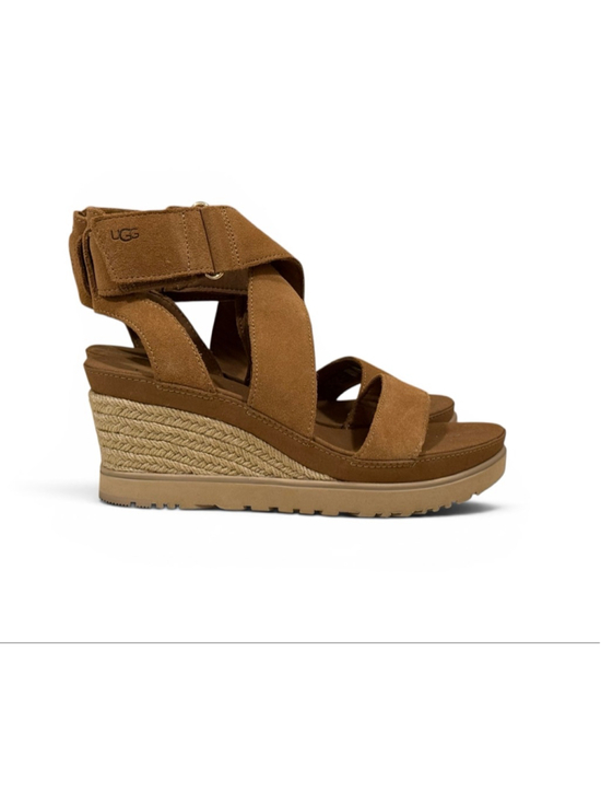 UGG Shoes - UGG Lleana Wedge Sandals Womens Sz 9 Chestnut Brown Suede Platform Espadrille